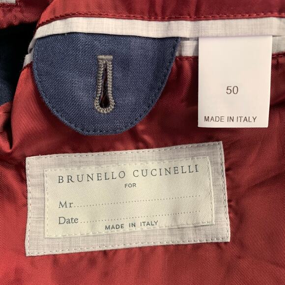 BRUNELLO CUCINELLI Size 40 Navy Red Twill Linen Snaps Jacket - Picture 7 of 10
